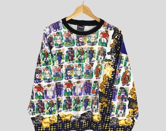Vintage 90s Versace Jeans Couture Multicolor Tshirt Large Versace Jeans Novelty Dog Musical Pop Art Pullover Medusa Royalty Baroque Tee L
