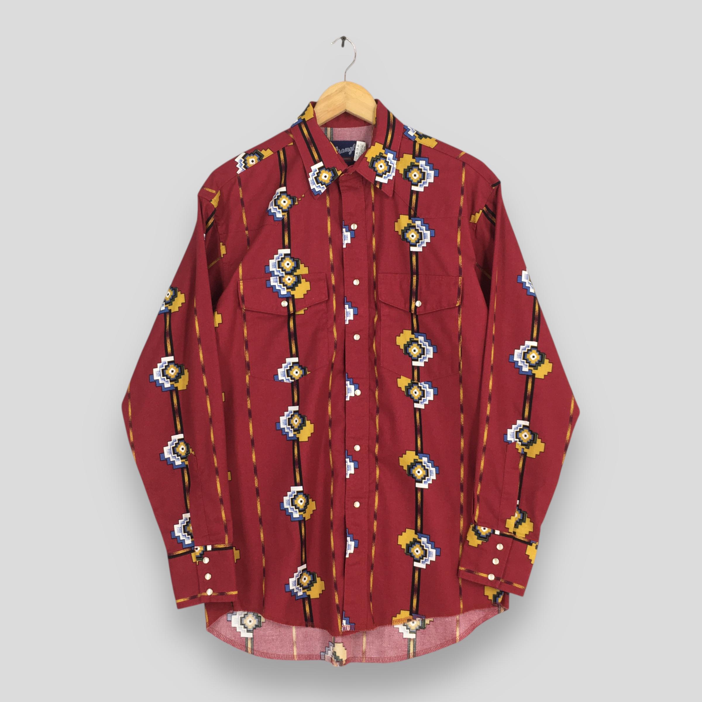 Vintage 80s Wrangler Aztec Navajo Western Red Shirt Medium