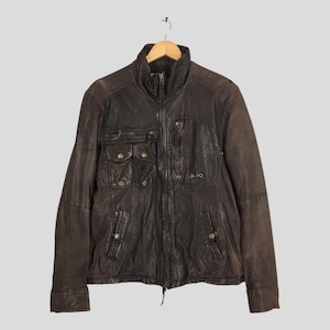 Vintage Avirex Ltd Sheepskin Leather Jacket XLarge Avirex Tactical Multi Pocket Style Brown Leather Coat Rider Motorcycle Outerwear Biker XL