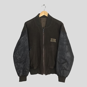 Vintage 80s Tetsu Comme Ca Du Mode Wool Varsity Jacket Large Japanese Bomber Sleeve Leather Coat College Menswear Outerwear Stadium Jacket L