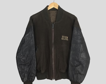 Vintage 90s Unknown Destination Varsity Wool Leather Jacket L Size