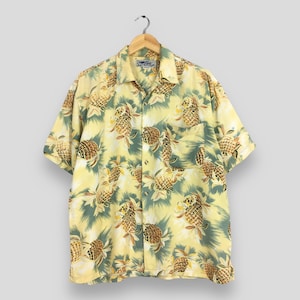 Vintage 90&#39;s Hawaiian Pineapples Aloha Tropical  Shirt Medium Surf Wear Beach Hawaii Sunwear Tiki Buttondown Summer Rayon Shirt Size M