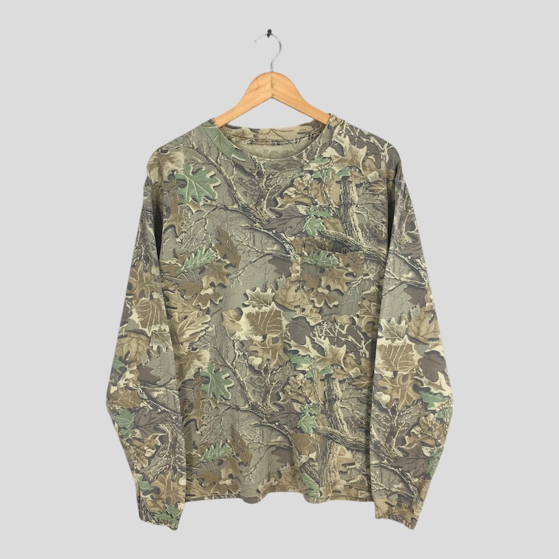 Vintage 90s Real Tree Camo Longsleeve Tshirt Large Camouflage Military Style Hunting Woodland Outdoor Mossy Oak Jungle Tee Oversized Size L image 1