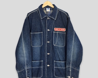 Vintage 1980s Radio Flyer Denim Chore Workers Jacket Large American Style Denim Blue Workwear Four Pocket Jeans Jacket Buttons Size L