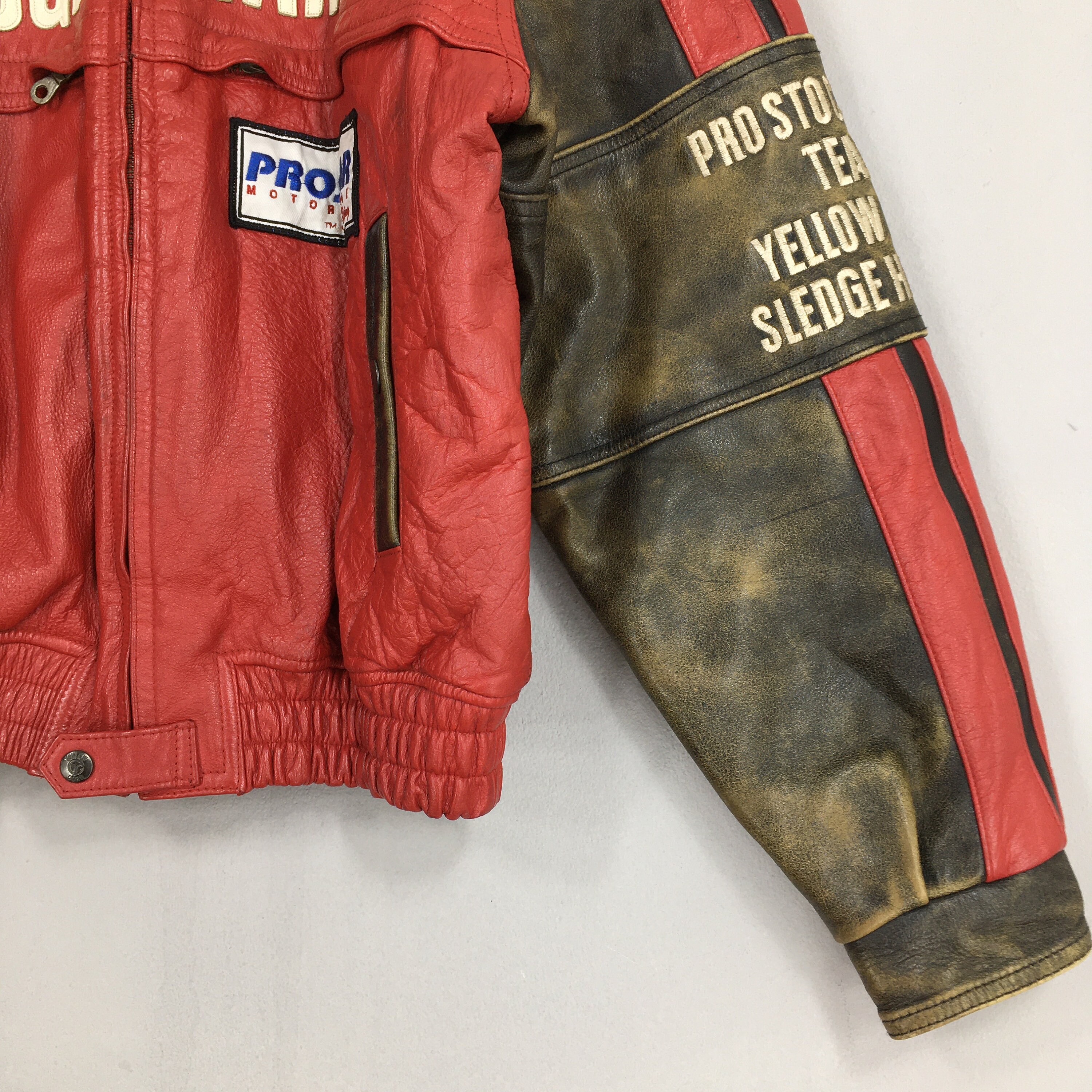 Vintage Yellow Corn Motorsports Sledge Hammer Leather Jacket