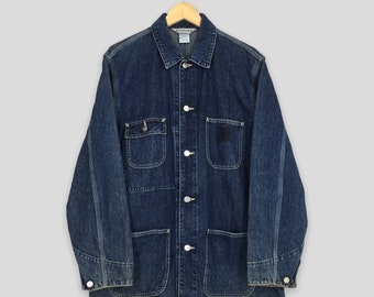 Vintage jaren 1990 Carhartt denim jeans werkkleding jas XL groot Carhartt Workers Carhartt Detroit jas Carhartt Chore blauwe knop jas maat XL