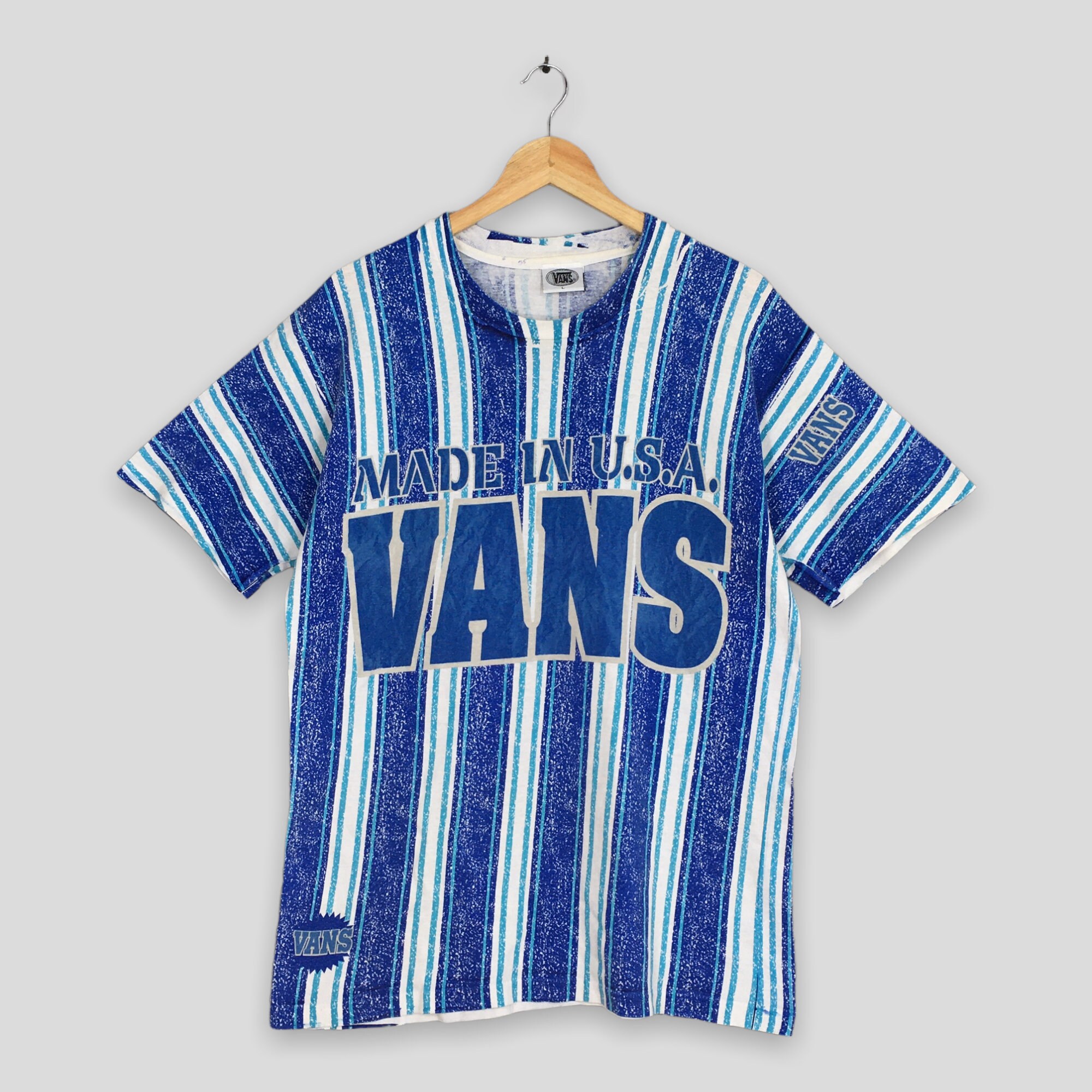 トップス 90s vans shirt usa old skate noroll VINTAGE 90s VANS OFF THE WALL SKATEBOARD SURF SKATE ALL OVER