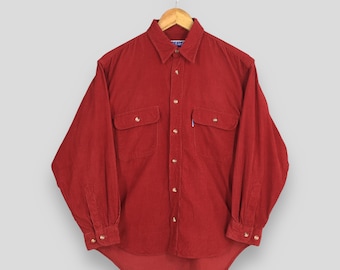 Camisa de franela roja lisa de pana estilo vintage de los 90 de Pepsi, talla M. Camisa retro de Pepsi USA con botones, ideal para uso casual o para el trabajo.