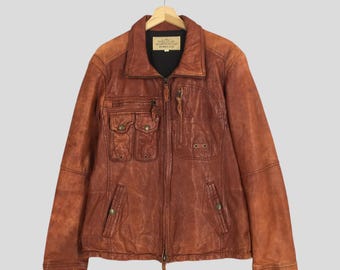 Small 70s Rust Brown Leather Motorcycle Jacket / Lesco Leather