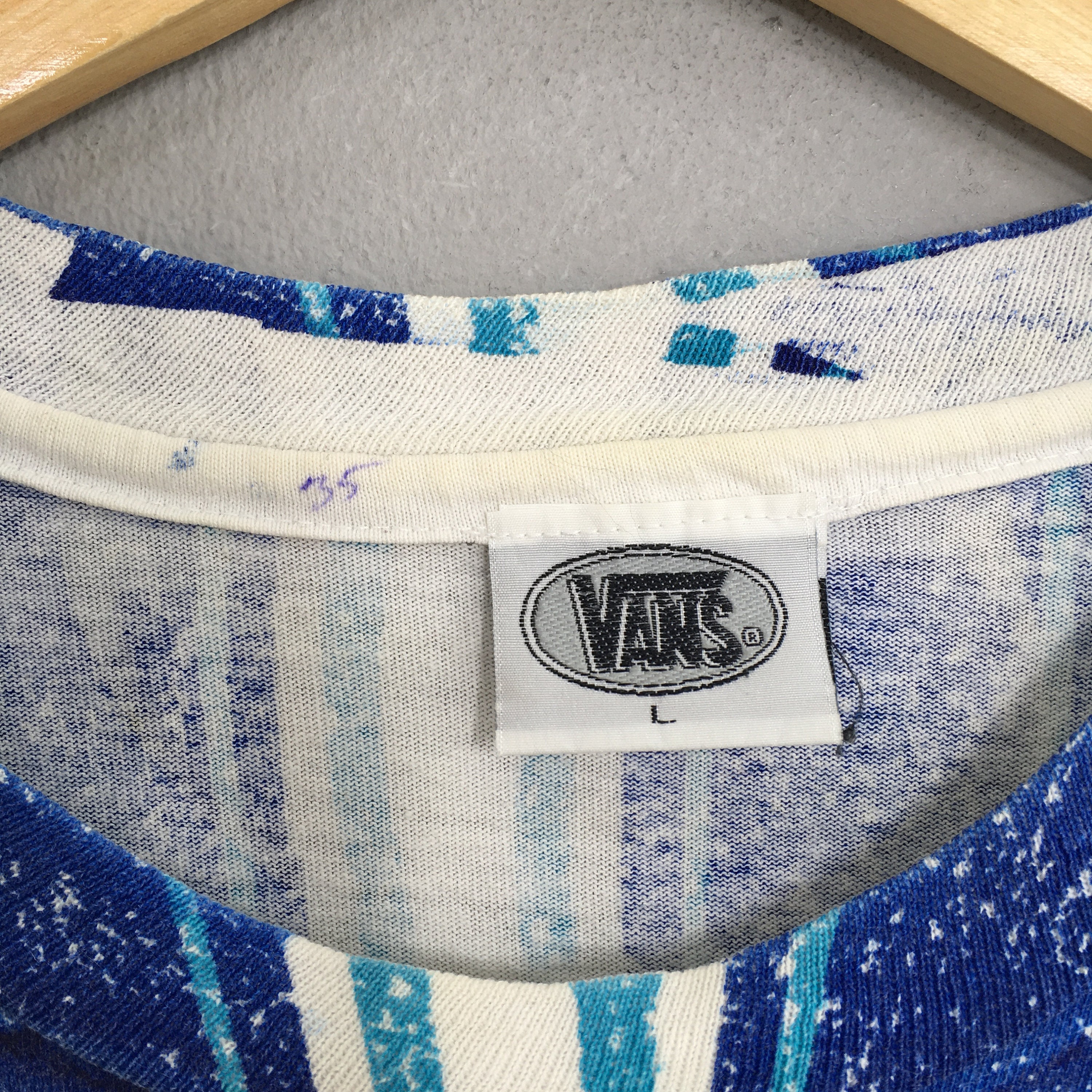 Vintage Vans Usa Blue Stripes T Shirt Medium 90