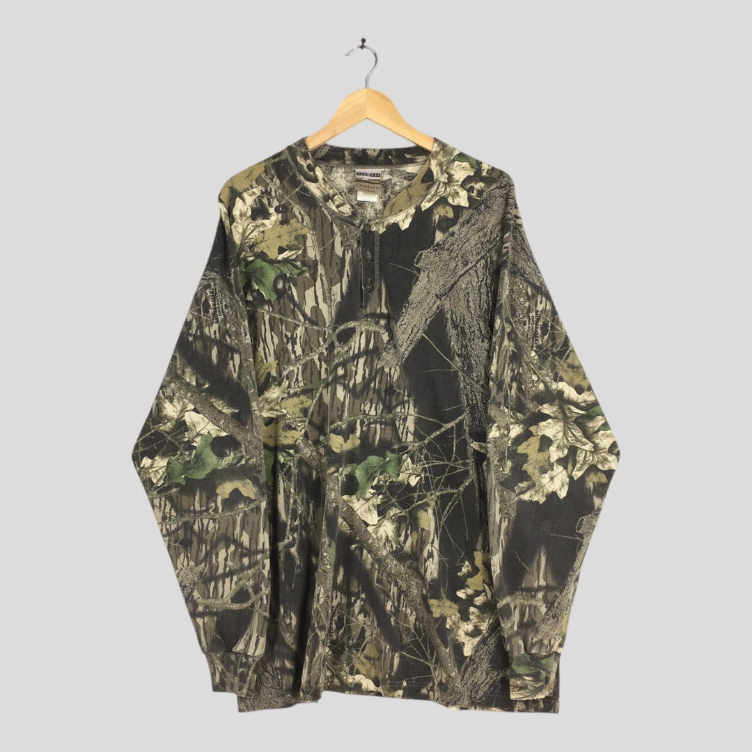 Vintage 90s Mossy Oak Tree Camo Long Sleeve Tshirt Xlarge Green