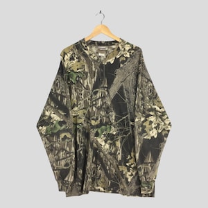 Vintage 90er Jahre Mossy Eiche Baum Camo Langarm Tshirt XLarge Grün Camouflage Muster Jagd Wald Outdoor Jerzees Tees Größe XL