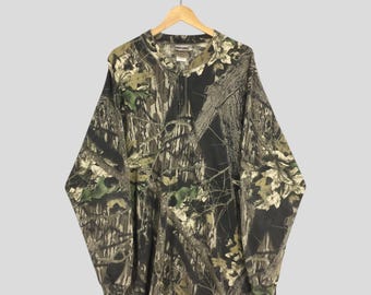 Vintage 90s Mossy Oak Tree Camo Long sleeve Tshirt XLarge Green Camouflage Real Tree Pattern Hunting Woodland Outdoor Jerzees Tees Size XL