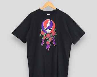 Camiseta negra vintage de Grateful Dead de los 90, talla XL. Gira de conciertos de Grateful Dead y Sting de 1993. Camiseta Deadhead de The Red Roses, talla XL.