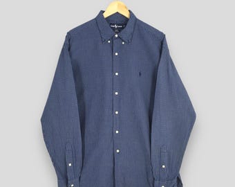Vintage Polo Ralph Lauren Rutig Blå Flanellskjorta Stor Ralph Lauren Rutig Gingham Polo Pony Button Down McMeel Oxfords Storlek L