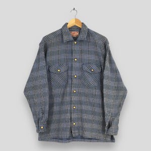 Vintage 1980-tals lapptäcke Boro flanellblå skjorta Medium rutig tartanskjorta Patchwork Madrasrutig rutig flanellskjorta Storlek M