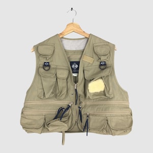Vintage 90&#39;s Columbia Tactical Vest Beige Jacket Medium Streetwear Photography Style Multi Pocket Vest Sleeveless Utility Surplus Jacket M