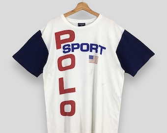 Vintage 90's Polo Sport Ralph Lauren Tshirt Large Polo Sport Spell Out Logo Printed Polo RL 67 Polo Ralph Lauren Shirt Polo Shirt Size L
