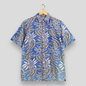 Vintage 1980s Hawaii Reyn Spooner Floral Aloha Shirt Large Hula Girl Beach Hawaiian Traditional Ocean Beach Wear Cotton Button Up Size L
