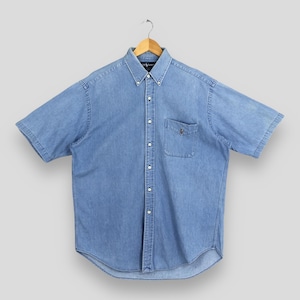 Vintage Ralph Lauren Blue Blaire Button Up Shirt Large Polo Ralph Lauren Plain Formal Oxfords Polo Pony Short Sleeve Cotton Shirt Size L