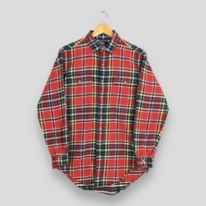 Vintage 90&#39;s Polo Ralph Lauren Red Checkered Flannel Shirt Medium Ralph Lauren Plaid Checked Tartan  Polo Buttondown Oxfords Size M