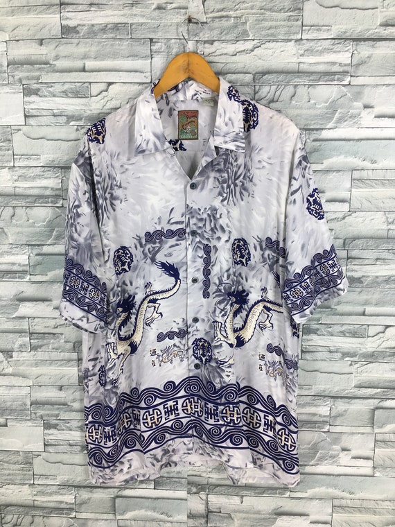 Vintage Hawaiian Dragon Shirt Buttondown Dragon Ra