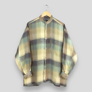 Vintage Issey Miyake Plaid Linen Shirt Medium IM Product Japan Designer Issey Miyake Plaid Tartan Checkered Miyake Design Studio Oxfords M