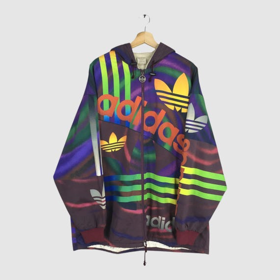 Vintage 90s Adidas Trefoil Logo Multicolor Hoodie Jacket