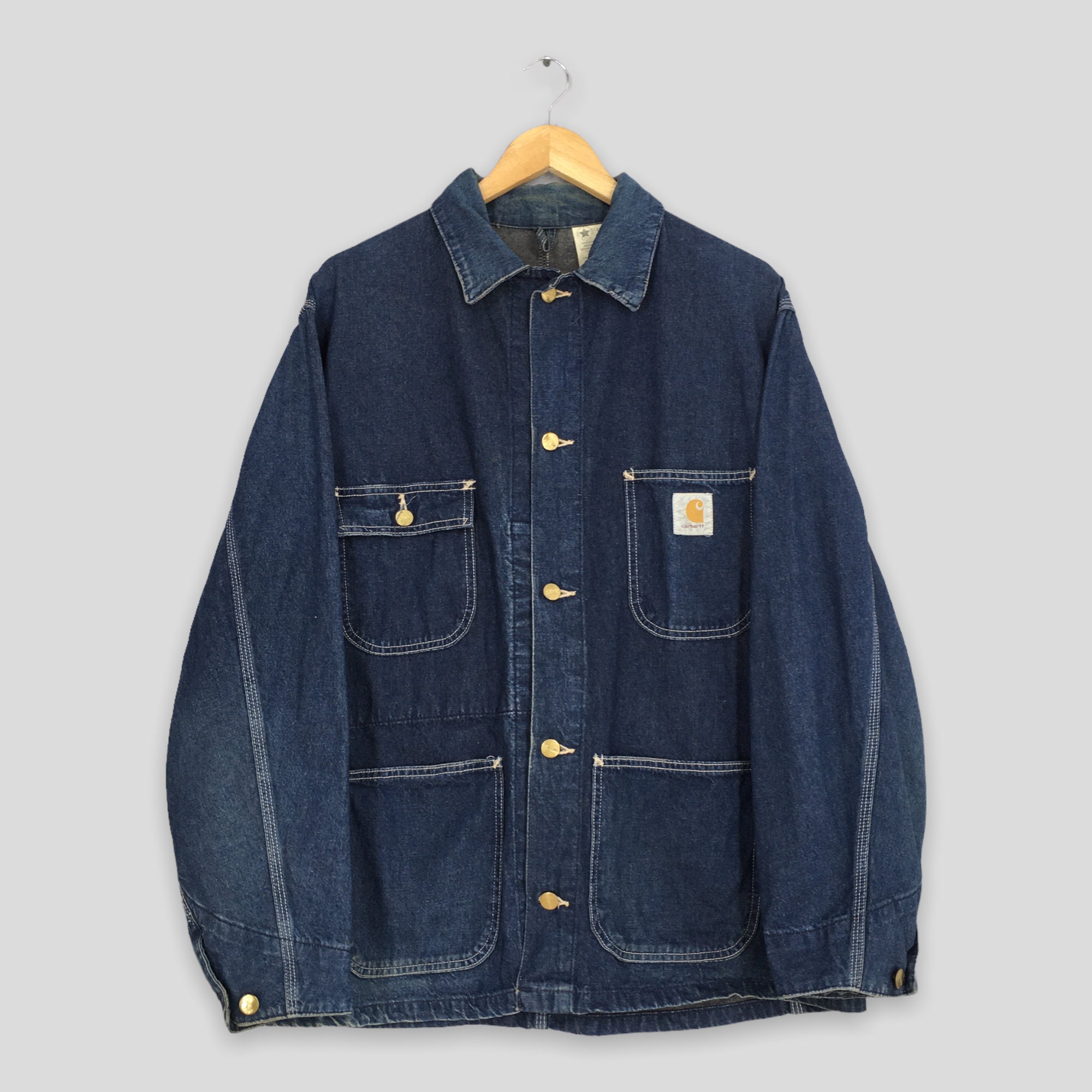 Vintage 80s Carhartt Denim Jeans Workwear Jacket Large Vintage 80s Carhartt Denim Jeans Workwear Jacket Large