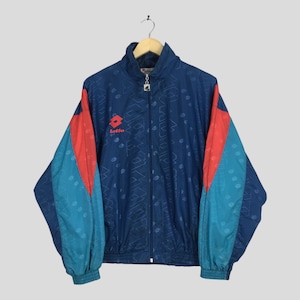 Vintage 90&#39;s Lotto Windbreaker Jacket Medium Lotto Sportswear Lotto Football Kits Track Top Jacket Multicolor Zip Up Training Coat Size M