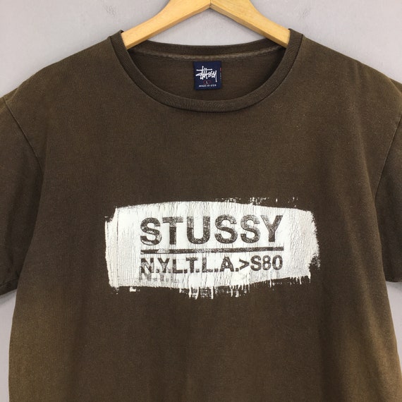 Vintage 90's Stussy NY LTLA Brown T shirt Large S… - image 2