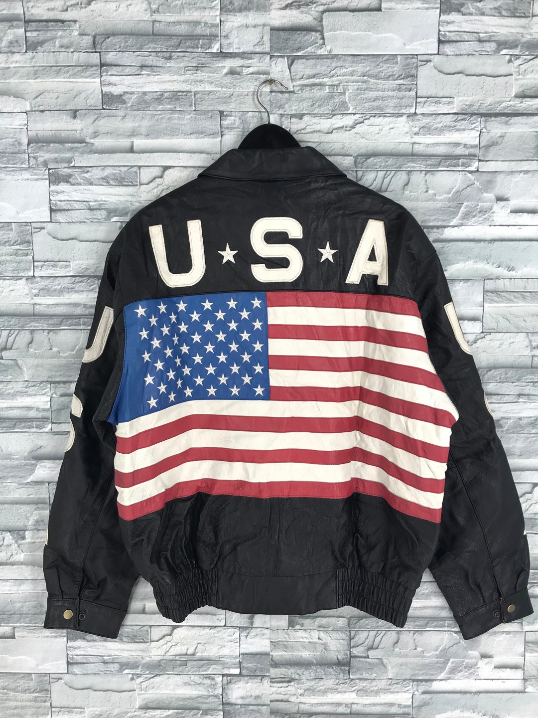 Vintage 80's Usa Flag Jacket Medium Biker American Style - Etsy