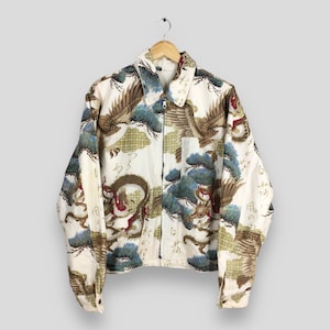 Vintage Sukajan Dragon Eagles Japan Bomber Jacket Medium Kimono Japanese Culture Overprinted Coat Sukajan Souvenir Tattoo Hanae Mori Size M