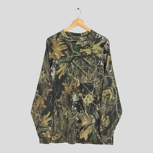 Vintage 90er Jahre Mossy Eiche Baum Camo Langarm Tshirt XLarge Grün Camouflage Muster Jagd Wald Outdoor Jerzees Tees Größe XL