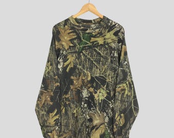 Vintage 90s Mossy Oak Tree Camo Long sleeve Tshirt XLarge Green Camouflage Real Tree Pattern Hunting Woodland Outdoor Jerzees Tees Size XL