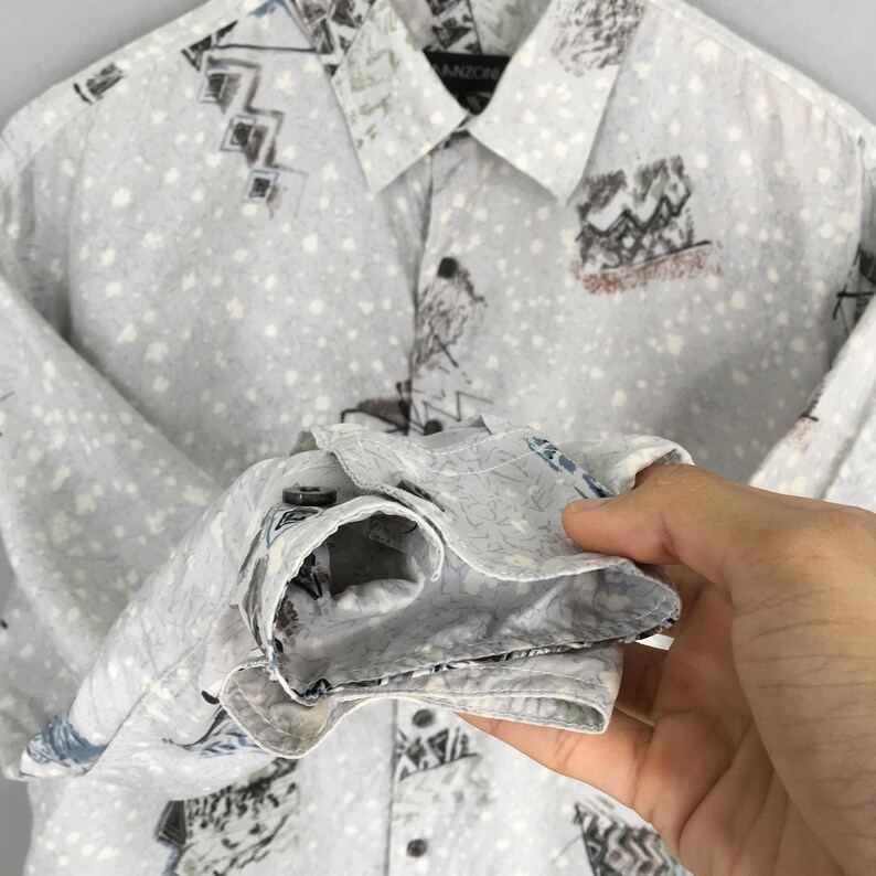 Vintage Abstract Pattern Men Silk Shirts Medium Vintage 80s Abstract Retro Psychedelics Casual Party Disco Buttondown Size M