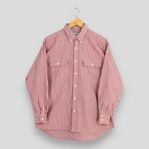 Vintage 90s Checkered Flannel Shirt Medium Tartan Plaid Checked Gingham Red Indie Boho Grunge Rustic 80s Flannel Button Down Oxfords Size M