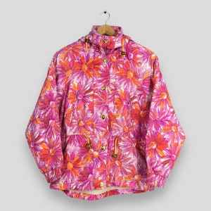 Vintage 80s Beauty Floral Printed Women Jacket Large Abstract Flower Ski Wear Winter Hoodie Clothing Retro Ski Suits Multicolor Coat Size L
