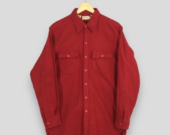 Vintage 1970's LL Bean Chamois Red Flannel Shirt Large LL Bean Usa Plain Flannel LL Bean Menswear 60s Long Sleeve Button Up Cotton Shirt L