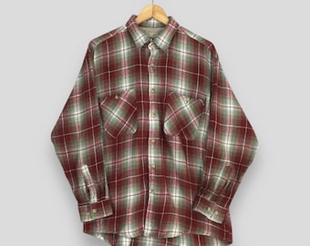 Vintage 60s Chandler Blue Black White Plaid Cotton Flannel Shirt