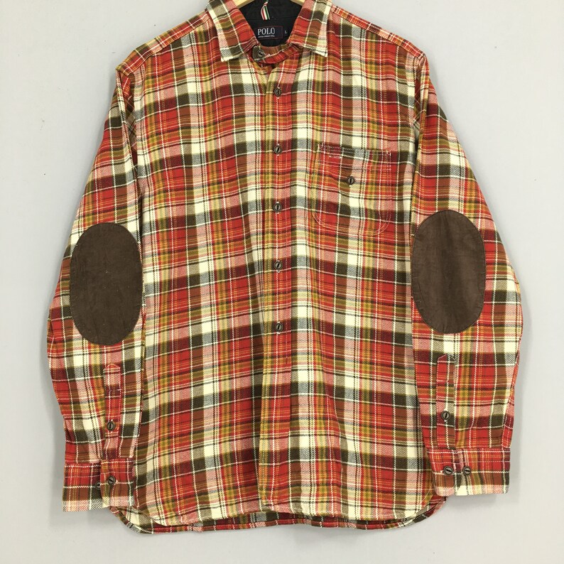 Polo Checked Flannel Shirt Large Vintage 90/'s Polo Plaid Checkered Tartan Multicolor Padded Buttondown Size L