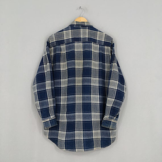 Vintage 80's Tartan Checked Flannel Blue Shirt Me… - image 7