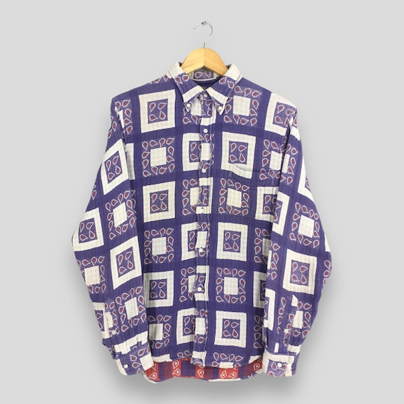 Sugar Cane, Vintage Sugar Cane Japan Men Abstract Plaid Checkered Shirt Medium Sugar Cane Toyo Enterprise Checked Shirt Pop Art Printed Shirt Size M