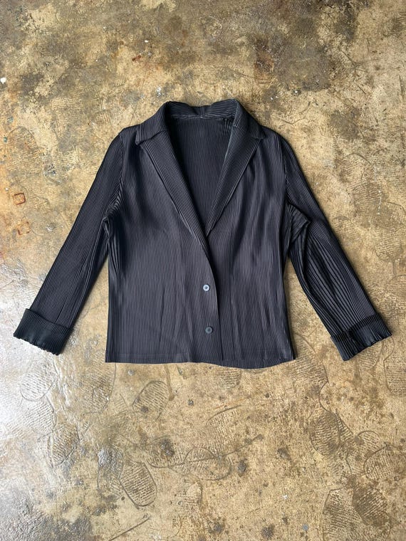 Pleats Please, Vintage Japanese Issey Miyake Pleat Please Black Cardigan Blouse Small Japan Designer Plantation Minimalist Stretchable Dress Fete Size S