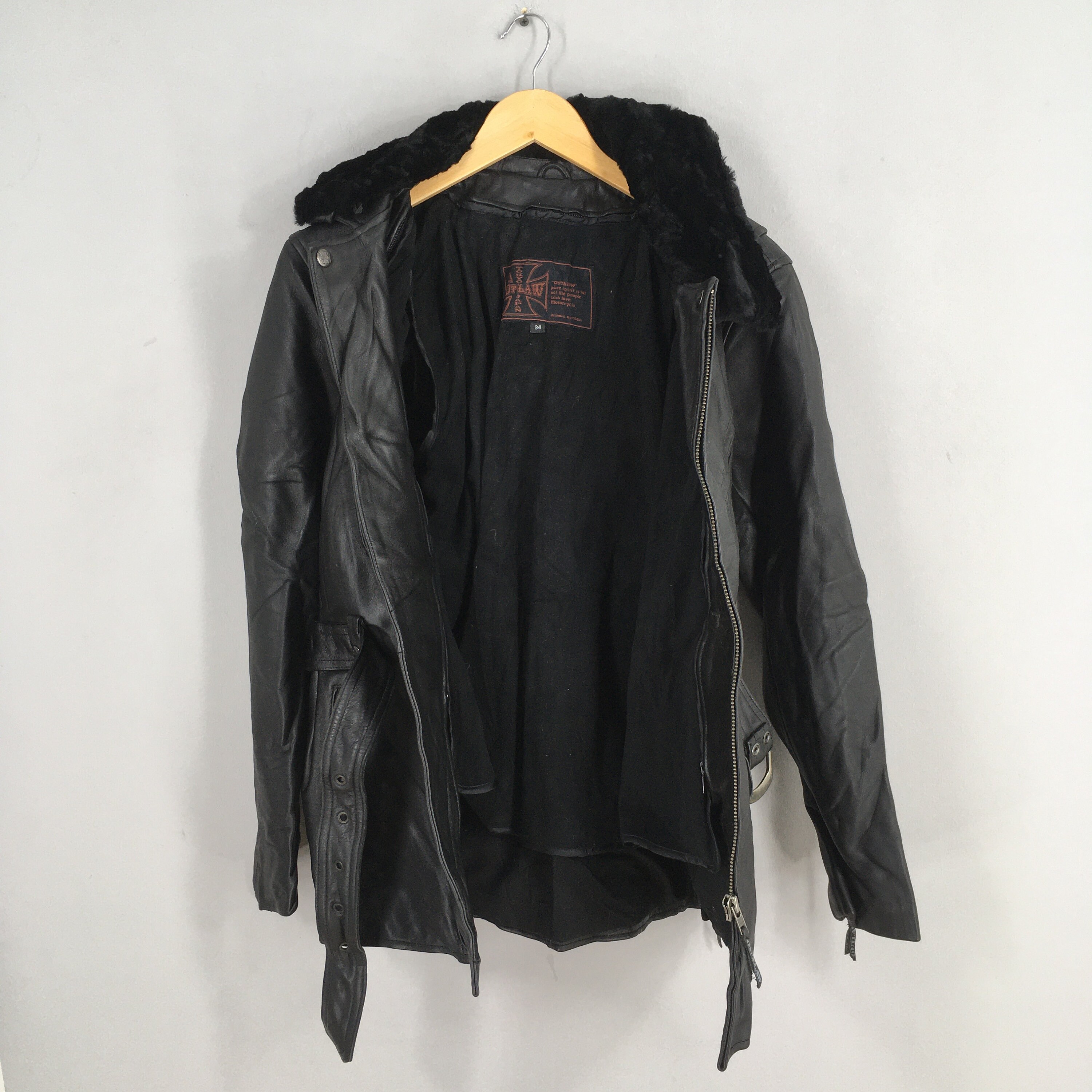 Vintage Corin Outlaw Japan Faux Fur Collar Punk Leather Jacket 