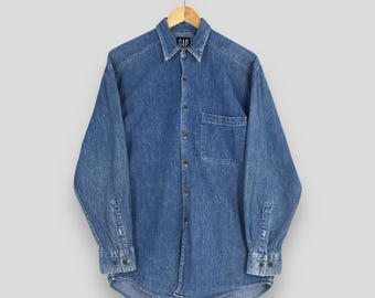 Vintage Gap Denim Blue Shirt Large 1990s Gap Plain Blue Denim