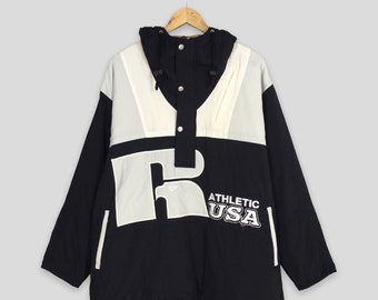 Vintage 80's Russell Athletic Usa Windbreaker Jacket Black Medium Sportswear Jacket Russell Usa Hoodie Jacket Half Button Size M