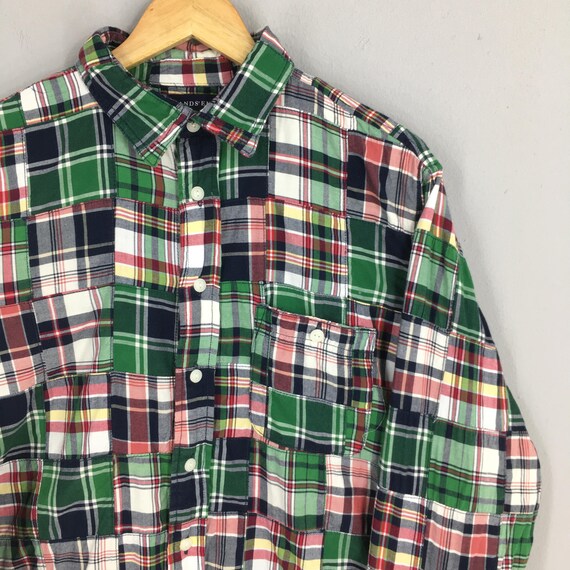 Vintage 90s Lands End Patchwork Checkered Flannel… - image 2
