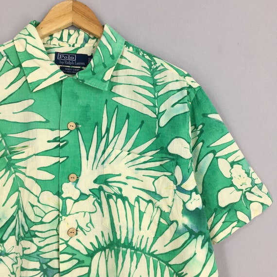 Vintage Polo Ralph Lauren Floral Hawaiian Shirt Medium Leaves 