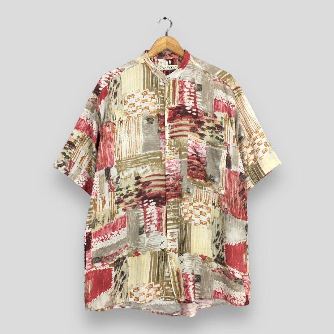 [Archive]90s宴 patchwork Collarless Shirt Archive]90s宴 patchwork Collarless Shirt